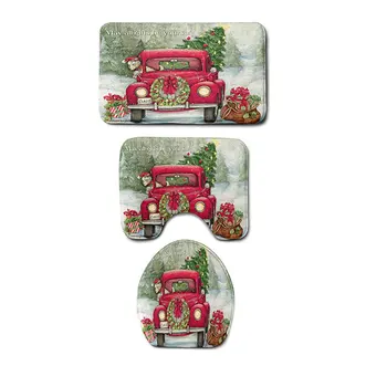 

Christmas Santa Claus Snowman Printing Style 5 Waterproof Shower Curtain Non-slip Mats Bath Carpets Toilet Seat Cover