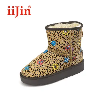 IiJin-botas de nieve cálidas de felpa para mujer, botas de invierno con estampado de leopardo, parte inferior gruesa, para invierno
