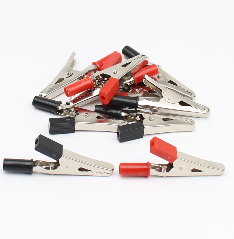 Alligator clips test clip test hooks clips 10pcs/lot insulated crocodile clips plastic handle cable lead testing metal alligator clips clamps 52mm length