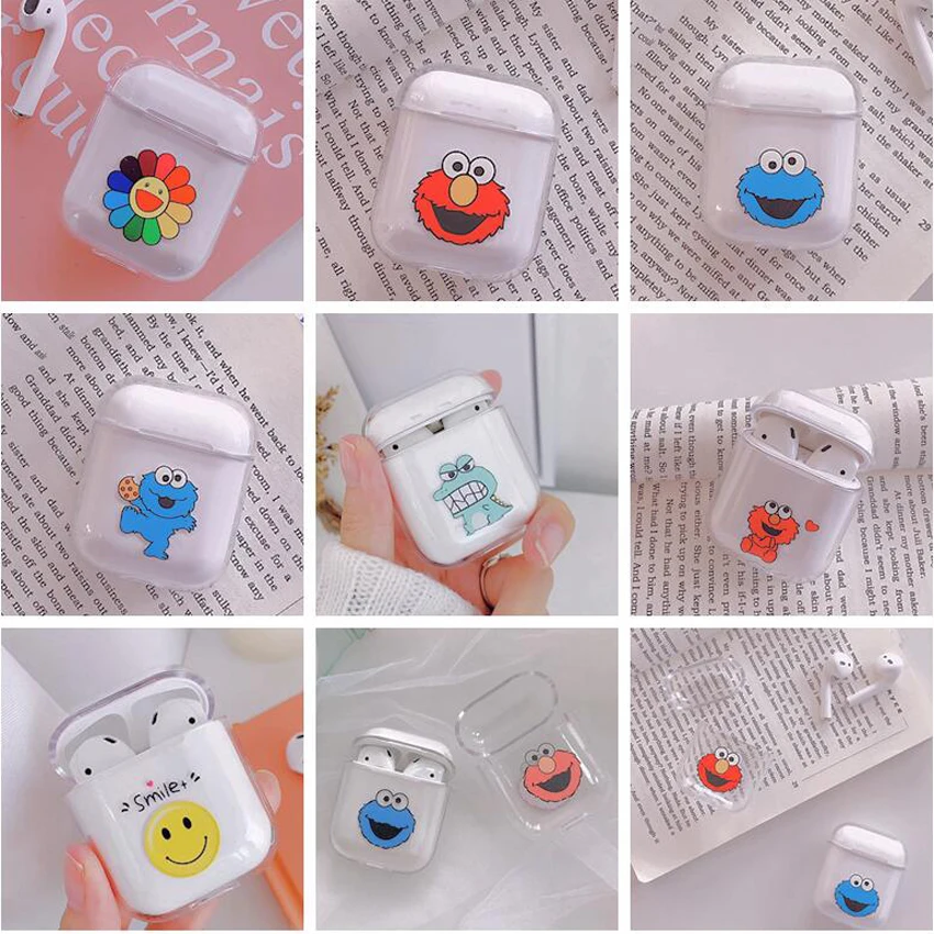 

For AirPods Case Transparent funny Cartoon Pattern hard Protective Cover Bluetooth Earphone Case For Airpods 2 clear cover