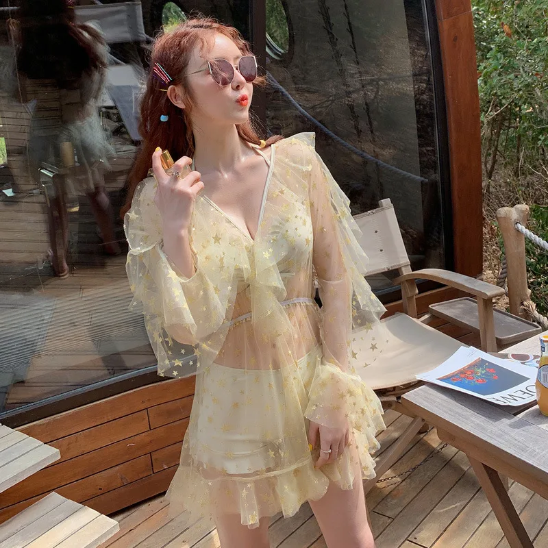 

Two-piece Swimsuits Women's Three-piece Set South Korea INS Belly Covering Conservative Slimming Sexy Boxer Fragrant Summer New