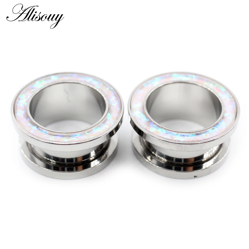 Piercing Jewelry Body Piercing Jewelry Body Jewelry Ear Piercing Jewelry Body Piercing Earrings 2pcs 8-25mm Stainless Steel Hollow Pulley Opal Ear Tunnels Plugs Flesh Expander Stretcher Gauges Body Piercing Jewelry
