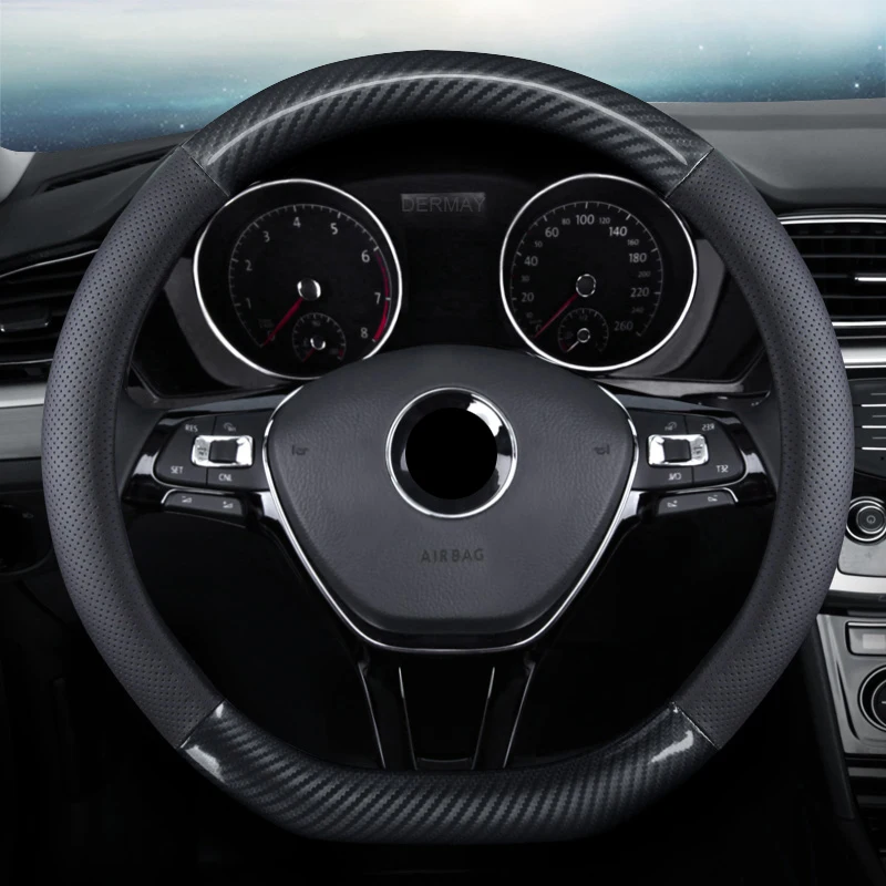 

Genuine Leather Steering Wheel Cover for VW Touran Golf Gti Polo Sedan Passat Santana Jetta Tiguan Gol Sagitar CC Scirocco