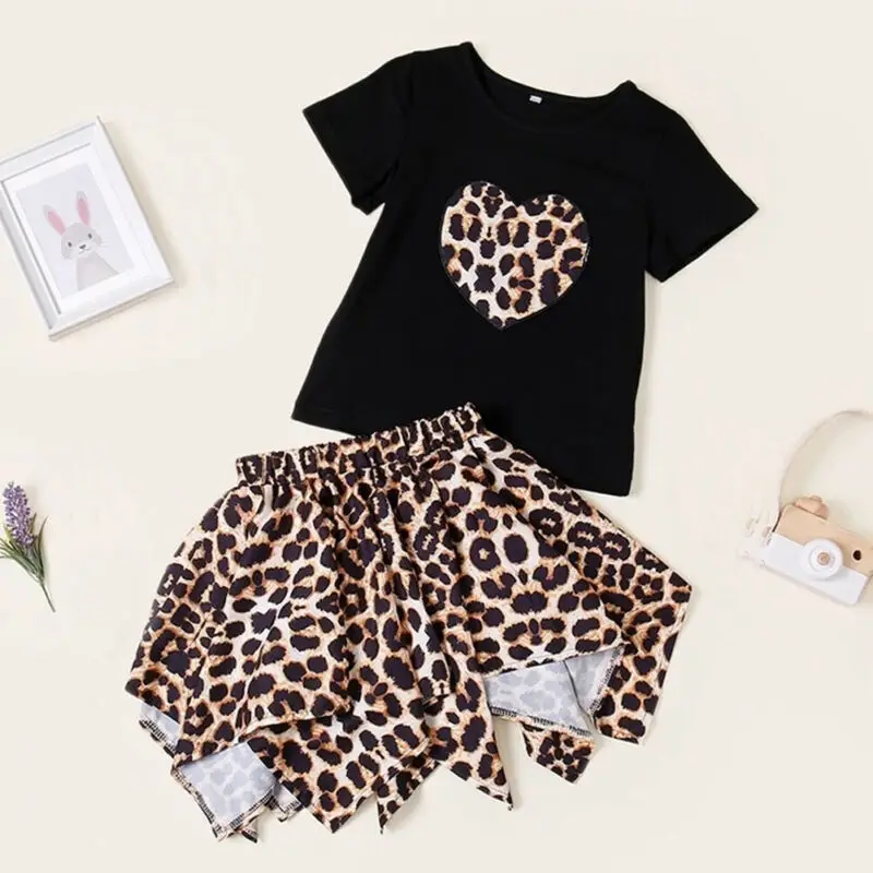 Summer Toddler Kid Baby Girl Top Shirt Ruffle Skirts Leopard Outfit Clothes 1 6YClothing Sets