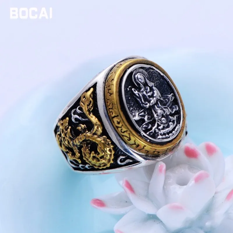 

wholesale 925 sterling silver jewelry hand lotus Guanyin peace Qinglong Tengyun ring xh047664w