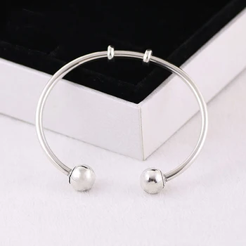 

Free Shipping Real 925 Sterling Silver Round Head Smooth Face Open Bracelet Fit European Charm Bracelets Women Jewelry