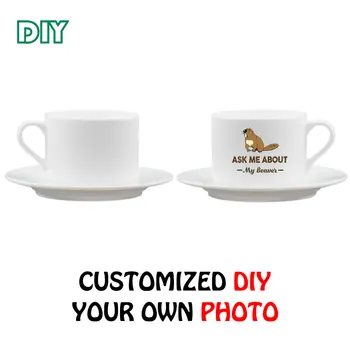 

Sublimation Ceramic coffee mug Bone China personalized mug with plate set