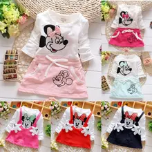 Г. Новое летнее Хлопковое платье с длинными рукавами и рисунком Минни для девочек детская одежда детское платье принцессы повседневная одежда