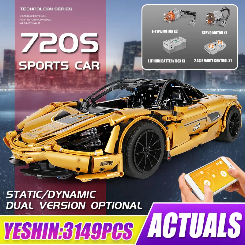 Mould King 1:8 Technical McLarens P1 720S Racing Car Set APP RC Model Building Blocks Power Motor Function Toys 20087