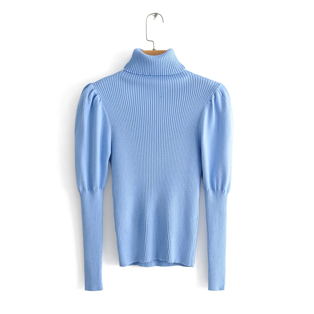 

2019 Za Fashion Stylish Chic Women Blue Soft Slim Sweater Female Turtleneck Bodycon Knitwear Casual Laides Jumper Streetwear