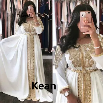 

Ivory Satin Moroccan Kaftan Evening Dress Gold Lace Bead Mother of the Bride Dresses Vestido de Festa Mother Formal Party Dress