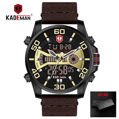 KADEMAN модные спортивные цифровые часы с двойным дисплеем Мужские кварцевые часы Лидирующий бренд водонепроницаемые военные наручные часы Relogio Masculino - Цвет: leather 2
