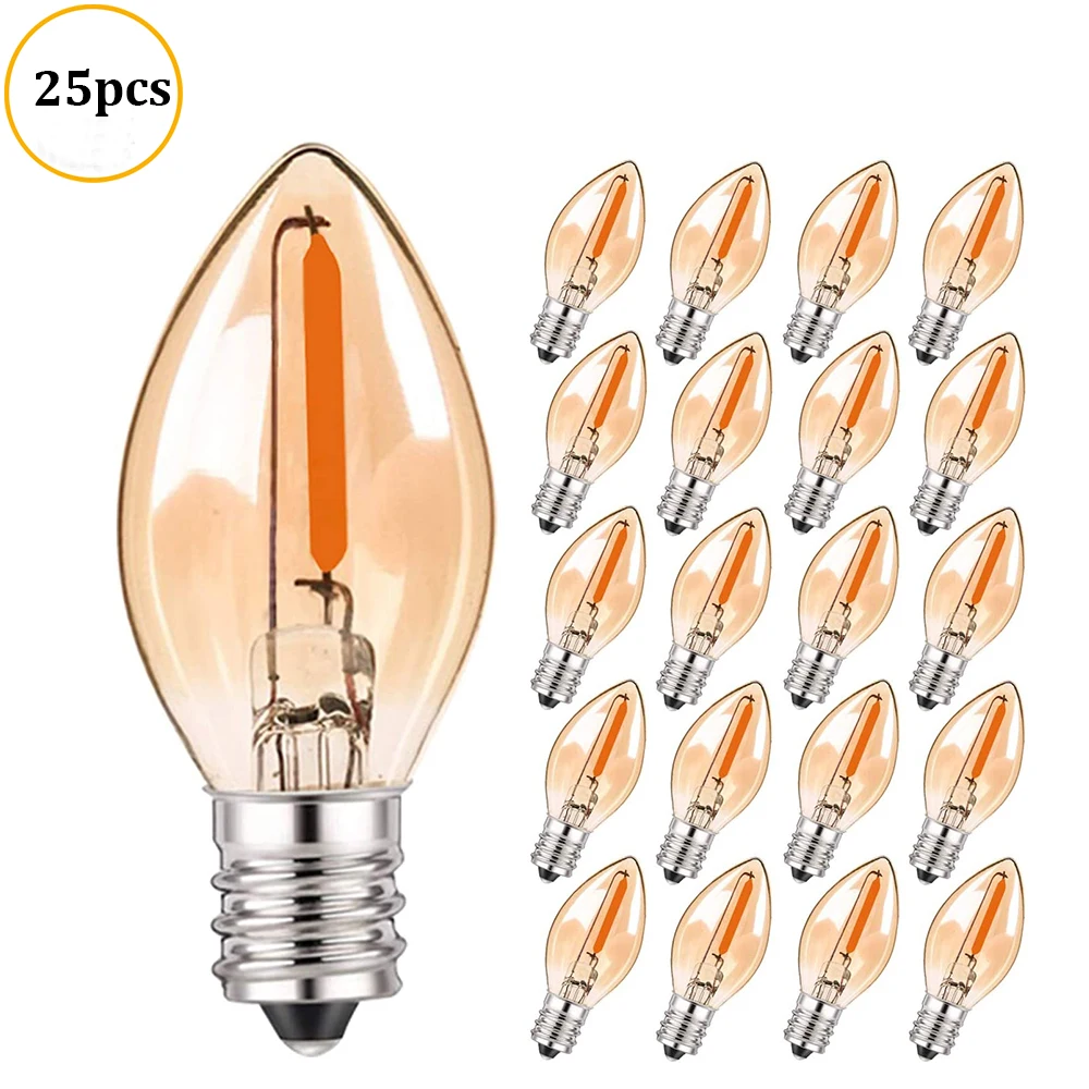 Ampoules de veilleuse LED C7 E12, 0.5W, verre ambré, blanc chaud