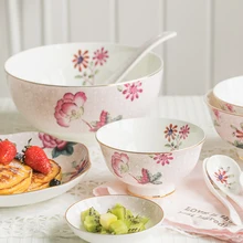 EECAMAIL Europäischen Geschirr Bone China Haushalt Keramik Teller Teller Set Ins Frische Kreative Amerikanischen Essen Schüssel Kombination(China)
