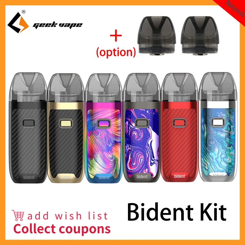 

GeekVape Bident Kit 950mAh battery 2ml Cartridge Micro MTL/DTL Bident Vape pod Kit With Built-in N80 coil E Cigarette Vape