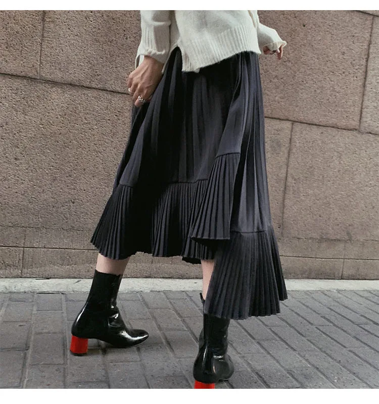 Fashion Grey Long Skirt Asymmetric Women Maxi Tulle Skirts High Waisted Autumn Winter Cotton Ruffle Skirt Bottoms