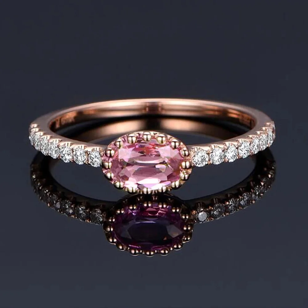 Huitan Delicate Engagement Ring for Women Rose Gold Color with Pink Oval Stone Simple Design Dazzling CZ Fashion Rings Jewelry | Украшения