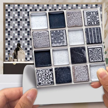 

10pcs/set Flat Marble Mosaic Hard Tiles Wall Sticker Kitchen Bathroom Home Decor Wallpaper Peel & Stick Waterproof Wall Poster