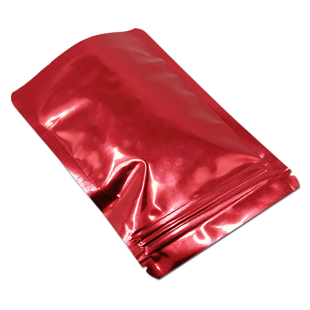 

100Pcs Red Stand Up Mylar Foil Package Bags Snacks Chocolates Storage Bags Self Seal Zipper Bag Moisture Proof for Christmas