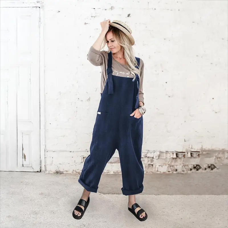 Women Laides Solid Color Pocket Loose Trousers Casual One-Piece Pants Jumpsuits Girls Jeans Romper Playsuit |