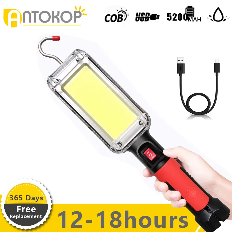 5200mAH Powerful Flashlight COB Work Light 800W Torch Camping Tent Work Maintenance Lanternes USB Rechargeable with Magnet Hook led flashlight,camping lamp,led work light,camping lights,work light