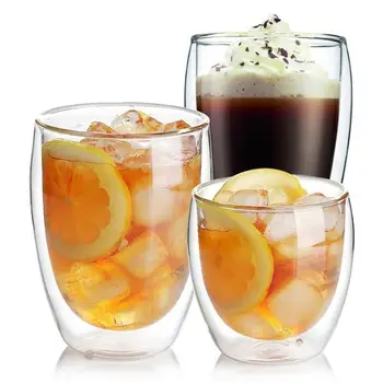 

80/250/350/450ml Heat Resistant Double Wall Glass Milk Coffee Water Juice Cup