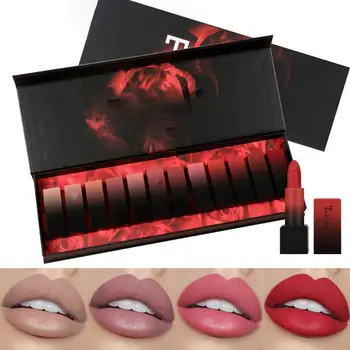 

12 pcs /set Matte Lipstick Lip Set Long-Lasting Makeup Red Lip Gloss Pigment Shimmer Sparkling Lipstick New