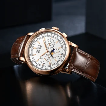 

CORGEUT Brand 42mm Multifunctional Polished Case Year/Date/Moon Phase/Month Indicator Automatic Men's Watch