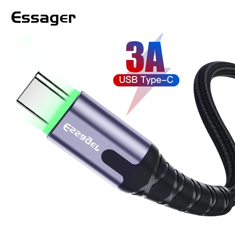 Essager светодиодный кабель usb type C 3 м для samsung Xiaomi Oneplus Быстрый кабель для зарядки usb C type-c зарядное устройство usbc USB-C шнур для зарядки данных