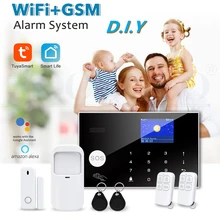 Kit système d'alarme de sécurité Tuya, wi fi, GSM, contrôle par application, bricolage, caméra IP, capteur de porte, sirène stroboscopique, détecteur de fumée, détecteur de mouvement 