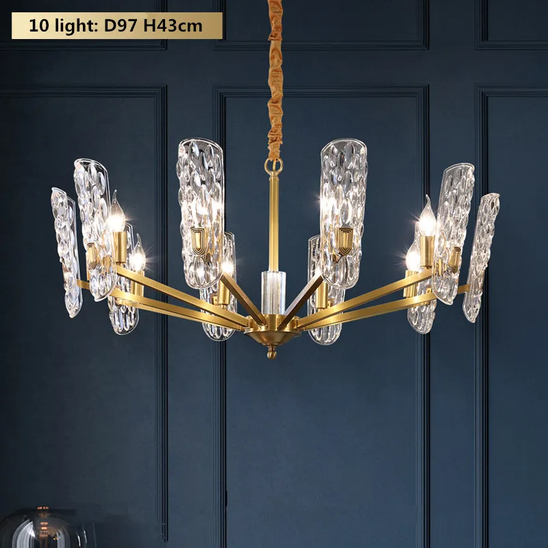 style A 10 light Современная роскошная медная светодиодная цепь для люстры E14, подвесная Регулируемая Подвесная лампа для гостиной, люстра, освещение - Цвет абажура: style A 10 light