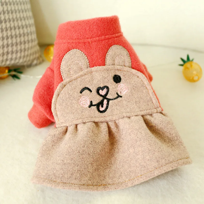 

Pet Dog Cat Autumn And Winter New Style Cute Princess Teddy Puppy Powder Blush Bunny Woolen Cloth Skirt Dog Clothes