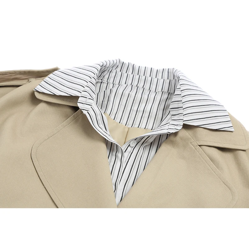 Finest  [EAM] Loose Fit Striped Waistbelt Two False Piece Suit Jacket New Lapel Long Sleeve Women Coat Fash