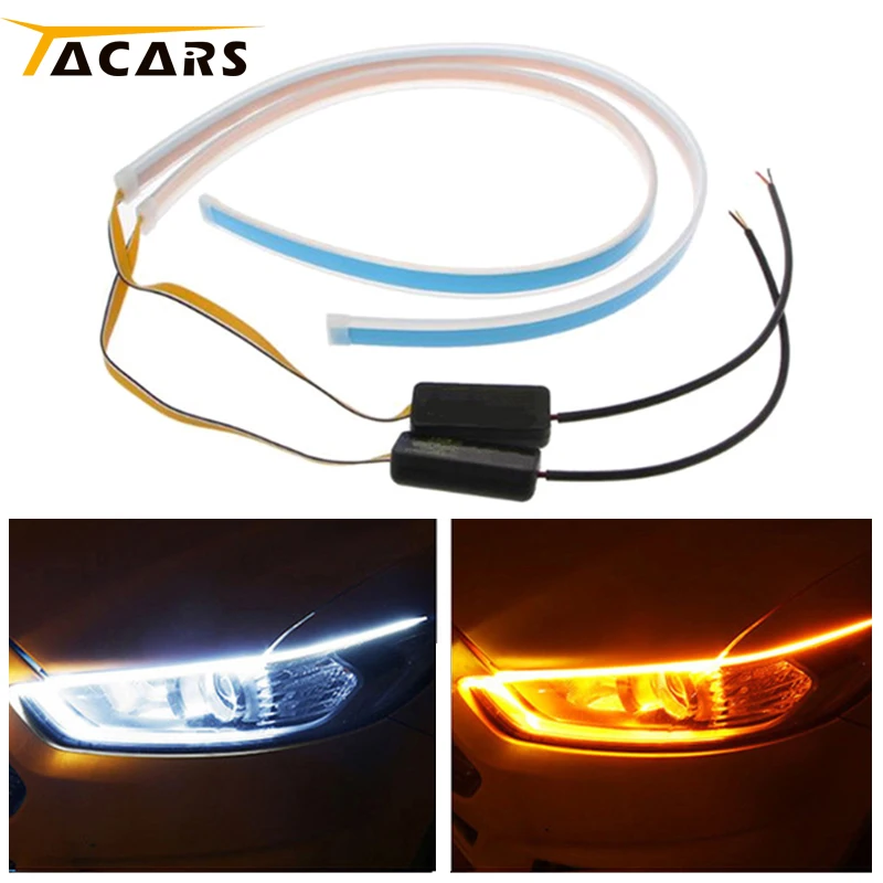 

2pcs Flexible Universal Car LED DRL Daytime Running Light Flow Runs Headlight LED Strip Brake Running Lights For Cars Waterproof