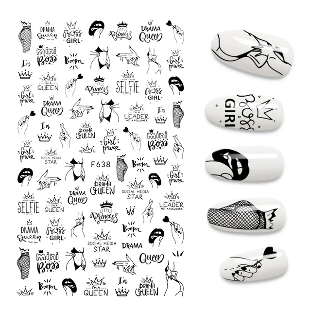 The New 3D Nail Sticker Cool English Letter stickers for nail Foil Love Heart Design Fashion Manicure Stickers A140229