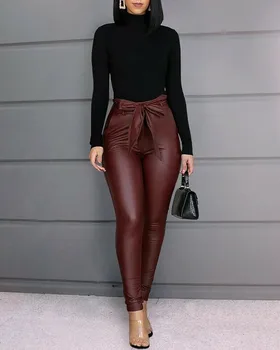 

Women's High Waisted PU Leather Pants Stretchy Skinny Pencil Trousers