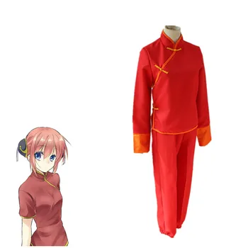 

Anime Gintama Silver Soul Cosplay Costume Kagura Leader Red Chinese Cheongsam Outfits Tops Pants Halloween Party Suit