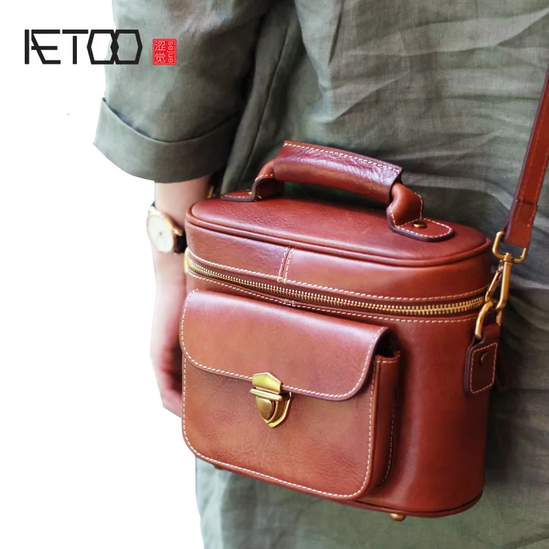 

BJYL Leather retro doctor bag handmade leather shoulder bag brown bucket bag handbag personalized ethnic diagonal package