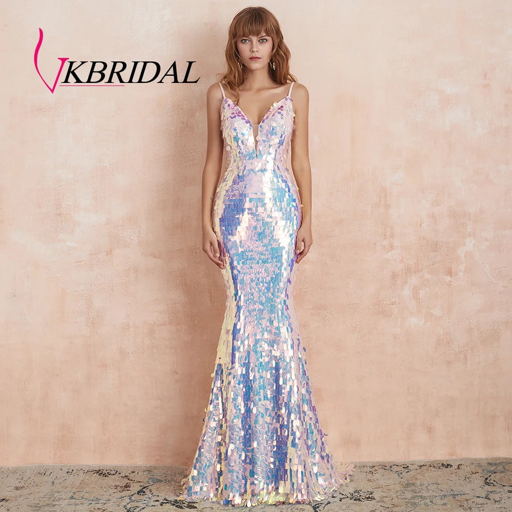 VKbridal Sparkly Avondjurken 2019 Sexy Backless Illusion V-hals Roze Sequin Lange Prom Party Formele Gowns VKbridal Sparkly Avondjurken 2019 Sexy Backless Illusion V-hals Roze Sequin Lange Prom Party Formele Gowns