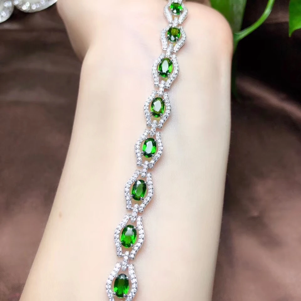 

elegant clear green diopside gemstone bracelet for women silver fine jewelry clear good color many certified natural gem present