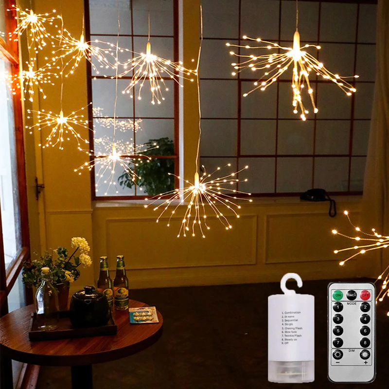 100/200 Festival Hanging Starburst String Lights DIY Firework Copper Fairy Garland Christmas lights outdoor Twinkle Light