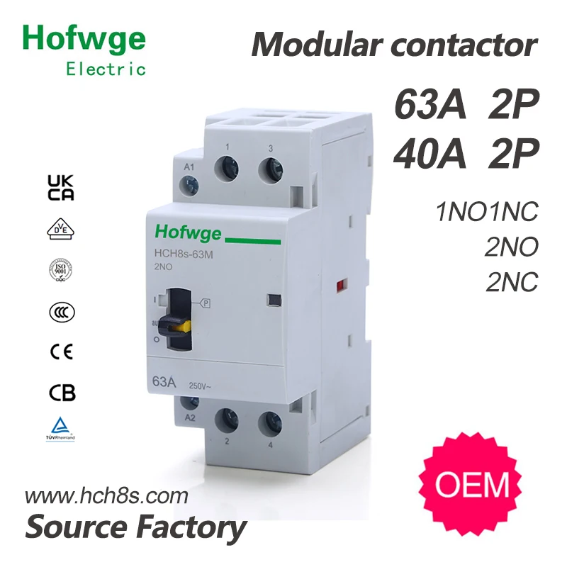 HCH8s-40M 2P 63A 40A 220V Din Rail Household AC Modular Contactor With Manual Control Switch 2NO 1NO1NC or 2NC