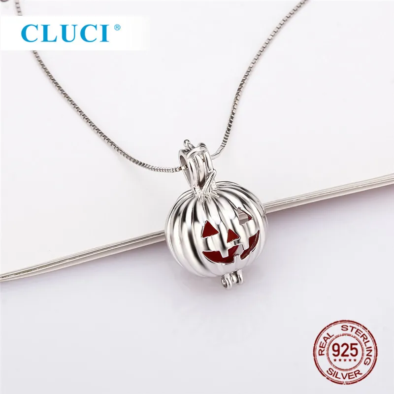 CLUCI 3 шт. Серебряный страшный дизайн тыквы кулон для Хэллоуина 925 серебро медальон из жемчуга клетка кулон