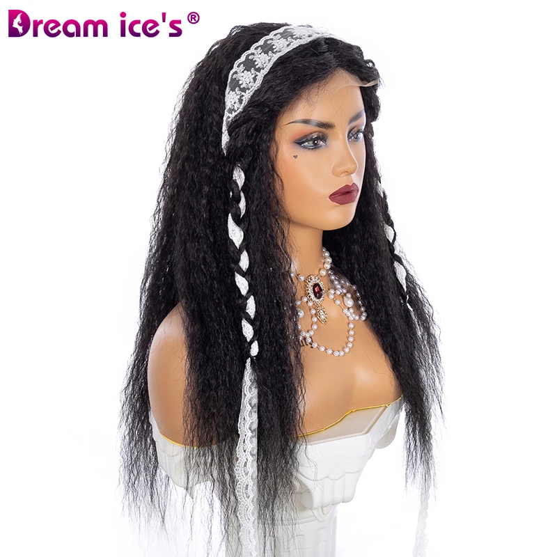 Longas da Parte Dianteira do Laço de Yaki em Linha Reta com Fechamento Sintética para Preto Perucas Polegada Encaracolado 80% Cabelo Humano Mistura Peruca Cosplay Feminino 4x4 20 4 de yaki em linha reta com fechamento