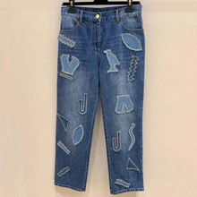 Стрейчевые джинсы для женщин, модные эластичные джинсы с высокой талией и надписью, женские узкие джинсовые штаны