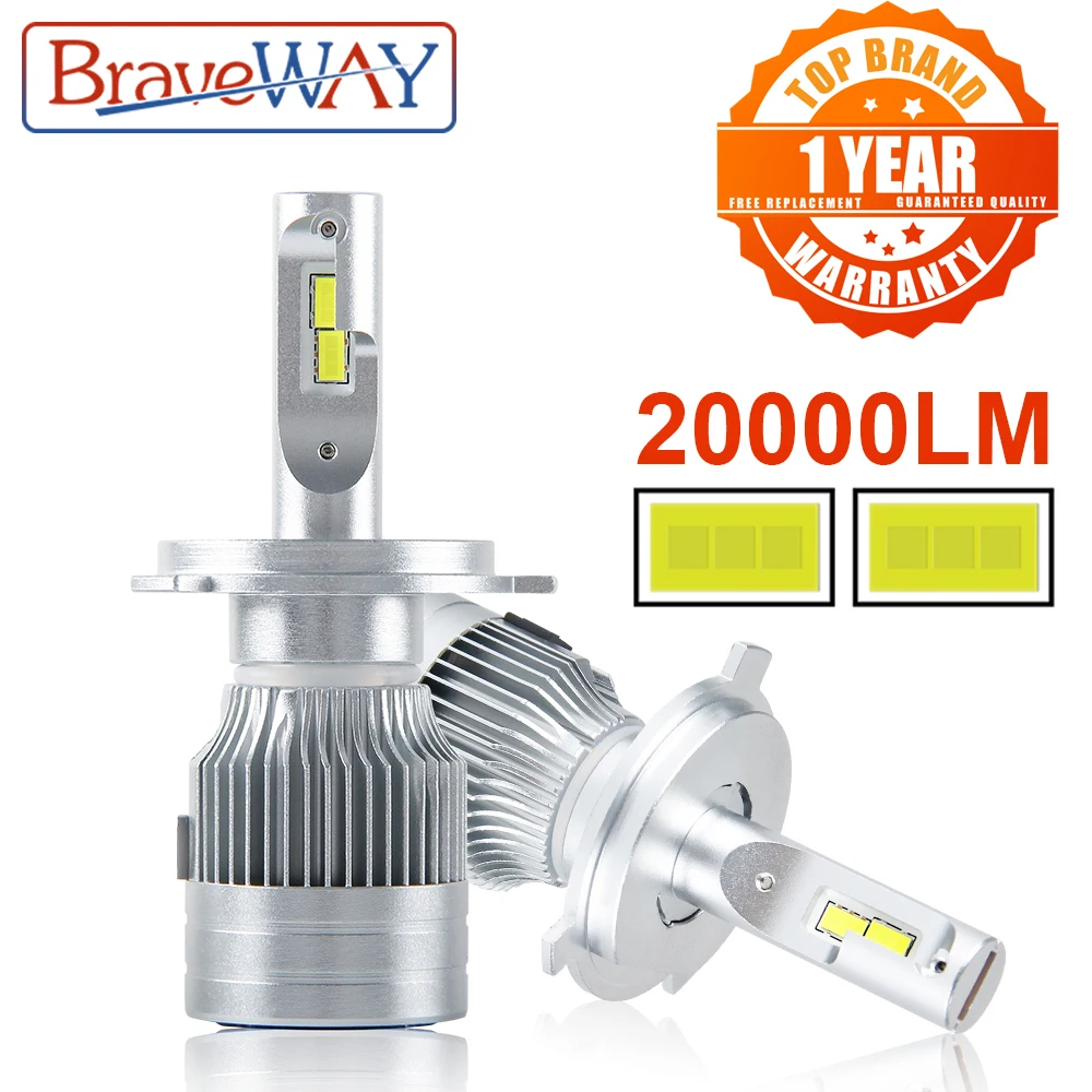 BraveWay 20000LM светодиодный светильник для Авто H1 H4 H8 H9 H11 HB3 HB4 9005 9006 головной H7 Canbus