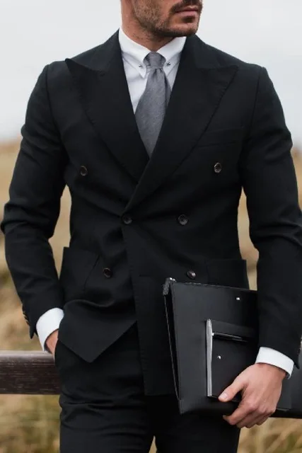 

Smart Casual Business Black Double Breasted Prom Party Male Blazer Suit Peaked Lapel Formal Wedding Suits For Men Groom Tuxedos