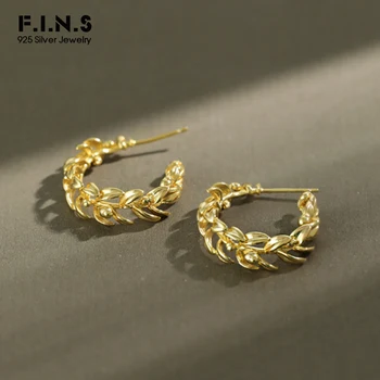 

F.I.N.S Korean S925 Sterling Silver Earrings INS Leaf Earrings Gold Silver Round Hoop Earrings Statement Korean Fashion Earrings