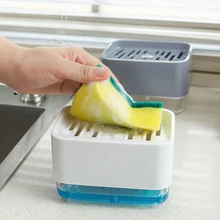 

330 Ml Automatic Dishwashing Liquid Dispenser 2-in-1Sponge Box With Soap Pump Dispenser Press Type Kitchen Detergent Container