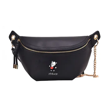 

2019 new fashion high quality leather painted fashion cartoon character Fanny pack versatile chain chest bag slant shoulder bag